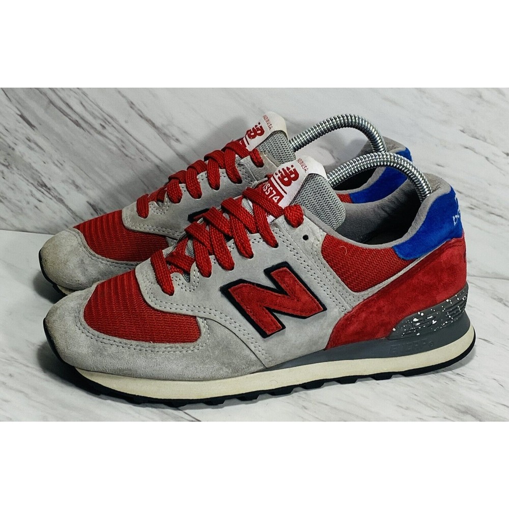 New Balance Womens 574 Running Shoes Premium Red/Gray US574W1 Suede Lace Up 7.5